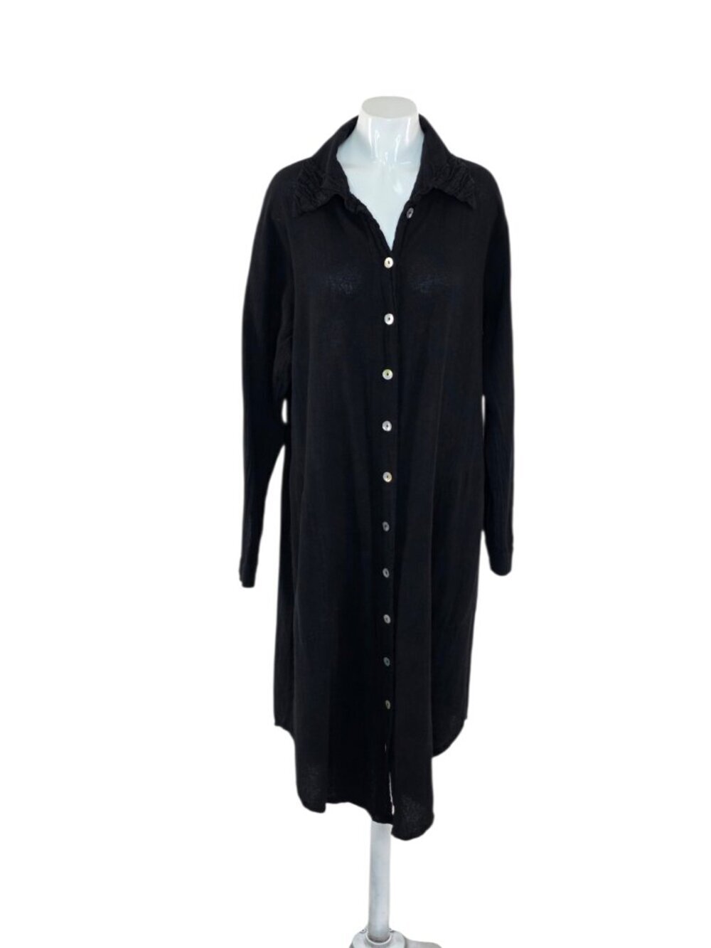 Oh My Gauze! Button Front Long Sleeve Shirt Dress, Collared, 100% Cotton, 1/S/M